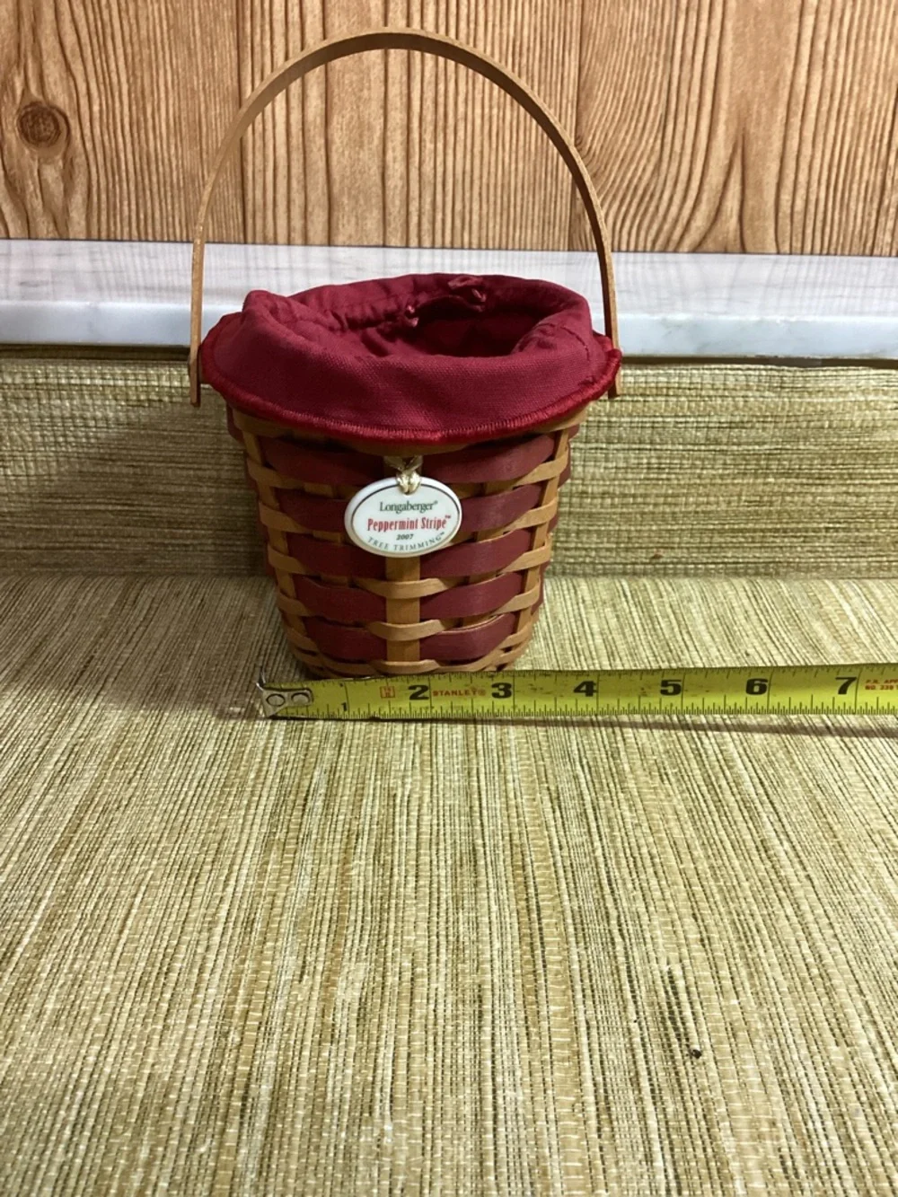 Vintage Longaberger Peppermint Stripe Valentines Basket Fabric ,Plastic Liner